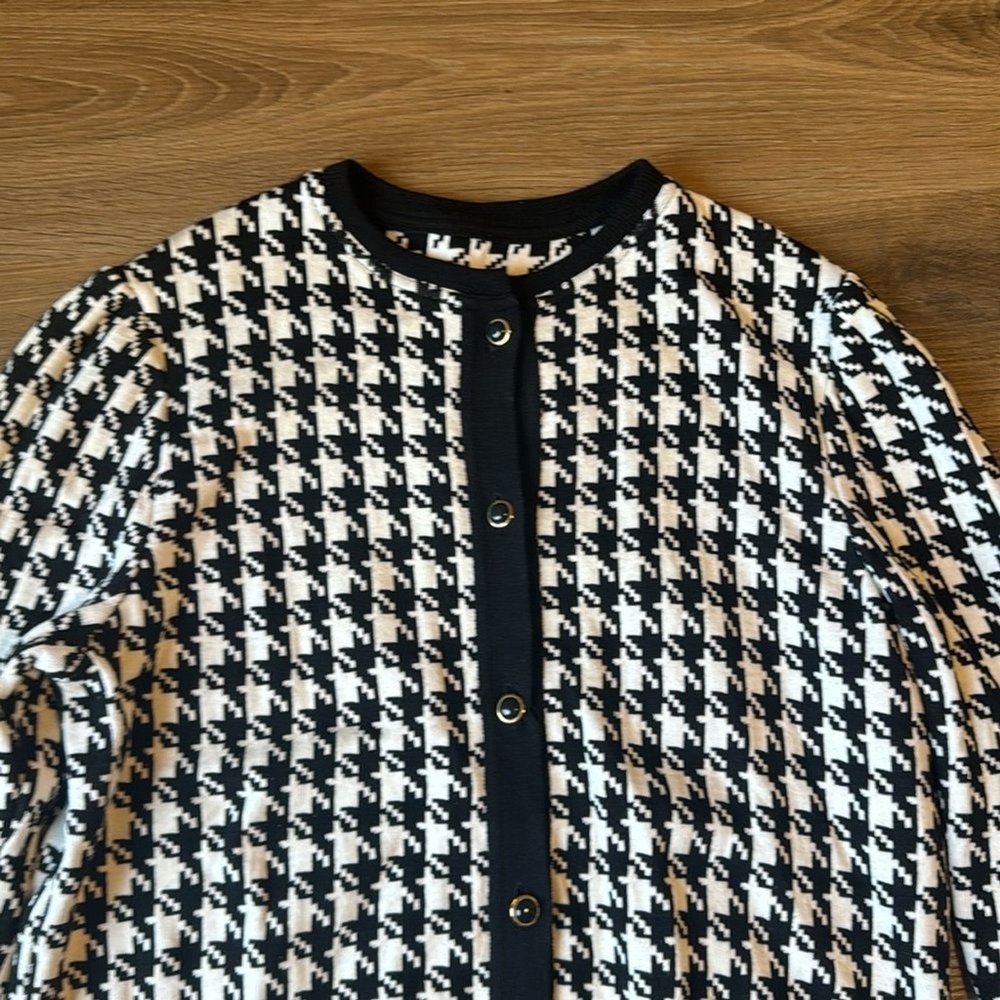 Vtg liola houndstooth cardigan button up long sleeve ladies wool Cotton size M - Picture 2 of 11